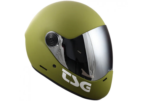 TSG The Pass Pro Solid Color Matt Olive (+Bonus Visor) Full Face Longboard Helmet