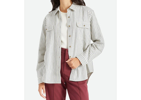 Brixton Bowery Boyfriend Women's Long Sleeve Flannel Shirt Dove Stripe