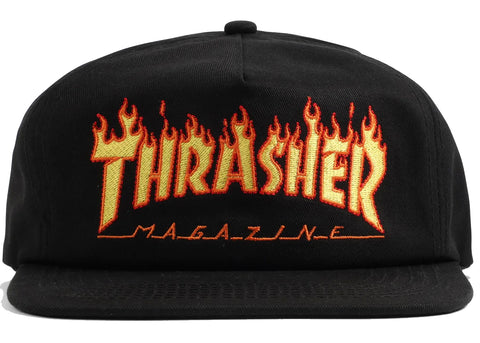 Thrasher Flame Embroidered Snapback Hat Black