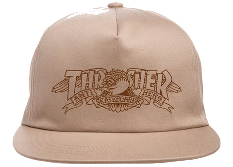 Thrasher X AntiHero Mag Banner Snapback Hat Khaki