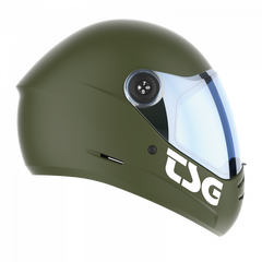 TSG The Pass 2.0 Solid Color Satin Olive (+Bonus Visor) Full Face Longboard Helmet