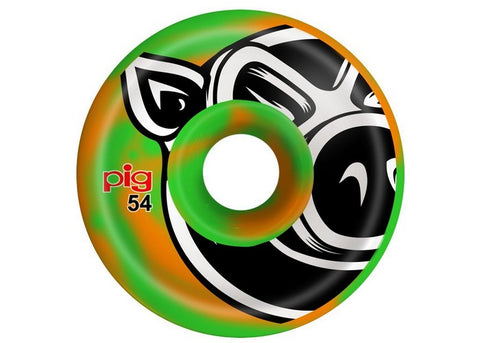 Pig Wheels Head Conical Green/Orange Swirl 54MM Skateboard Wheels