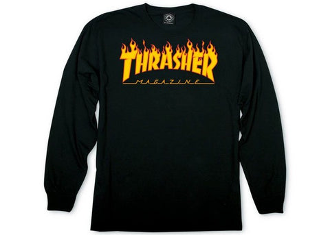 Thrasher Chandail à Manches Longues Flame Logo Black