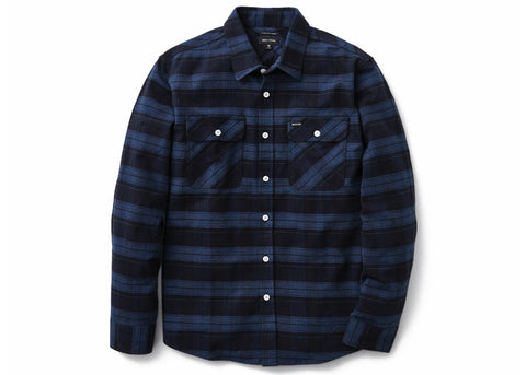 Brixton Bowery Stretch Crossover Long Sleeve Flannel Shirt Navy