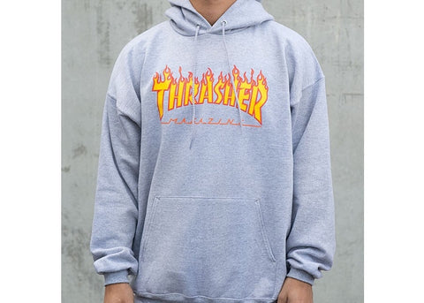 Thrasher Flame Logo Hoodie Grey
