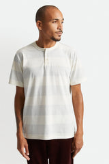 Brixton Hilt Stripe S/S Henley Knit T-Shirt Off White Slate Blue