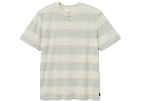 Brixton Hilt Stripe S/S Henley Knit T-Shirt Off White Slate Blue